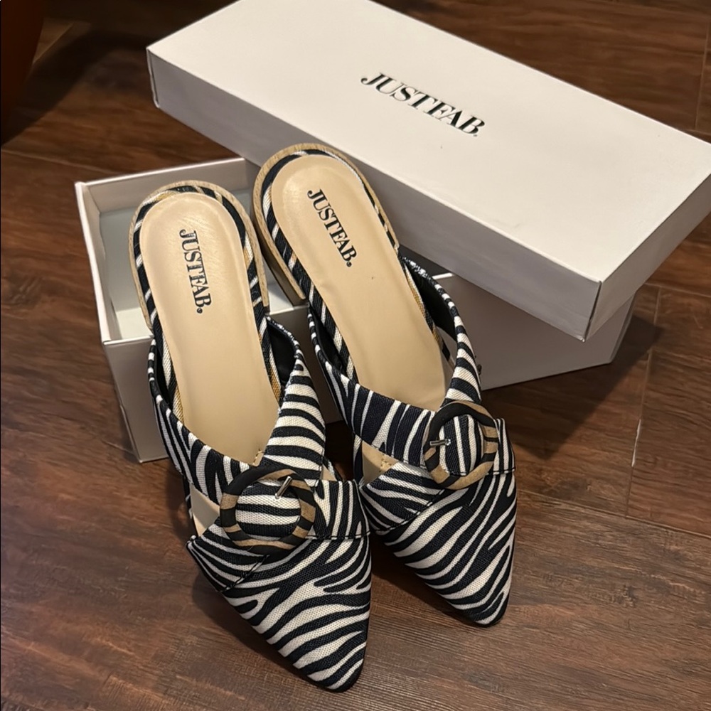 JustFab Black and White Zebra Print Mules